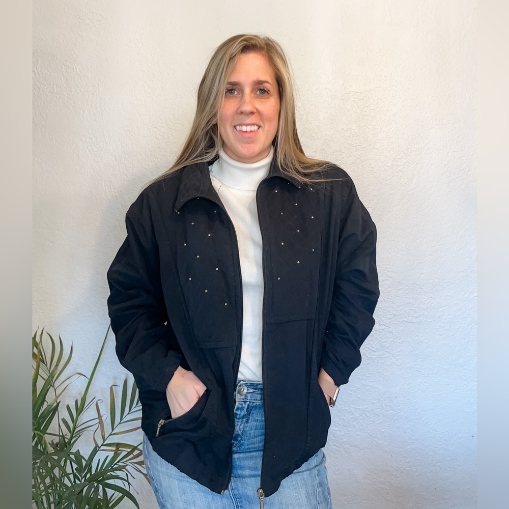 90s Gold Studded & Quilted Black Outbrook Jacket Women’s Large 12/14